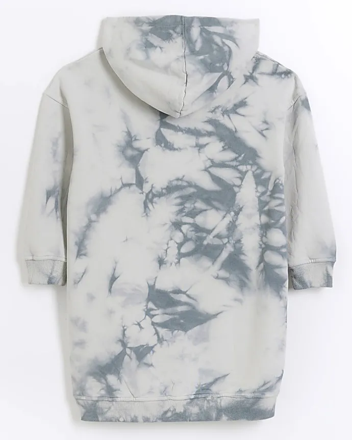 Girls grey tie dye hooded sweater dress