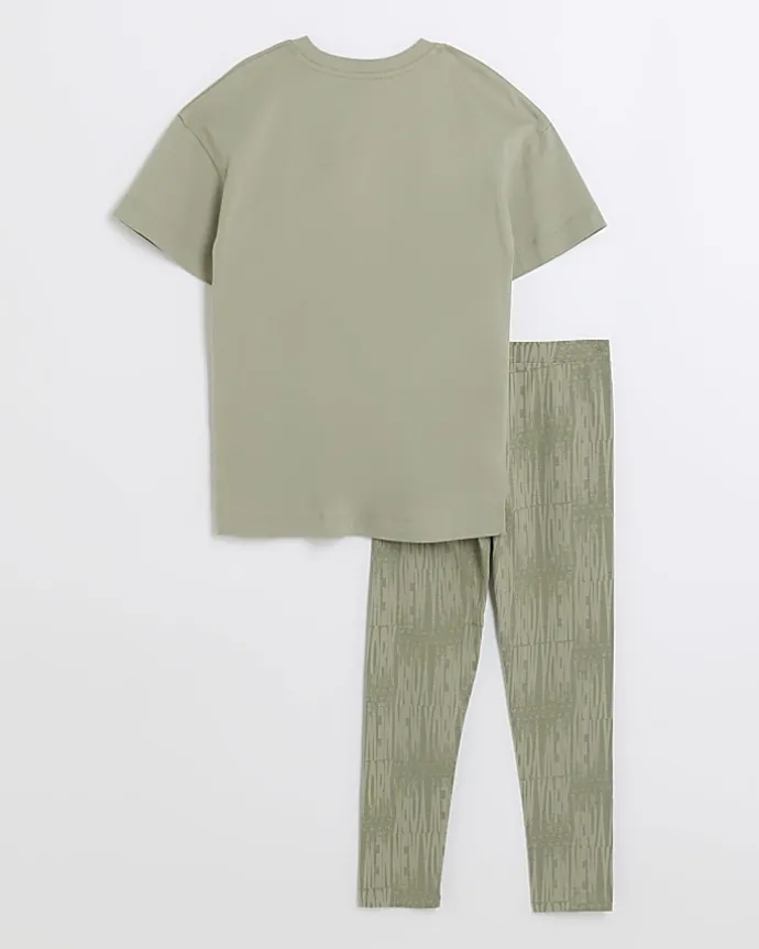 Girls khaki New York graphic t-shirt set