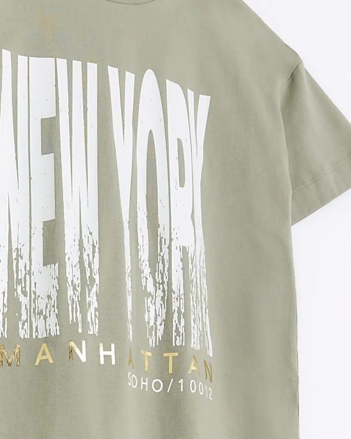 Girls khaki New York graphic t-shirt set