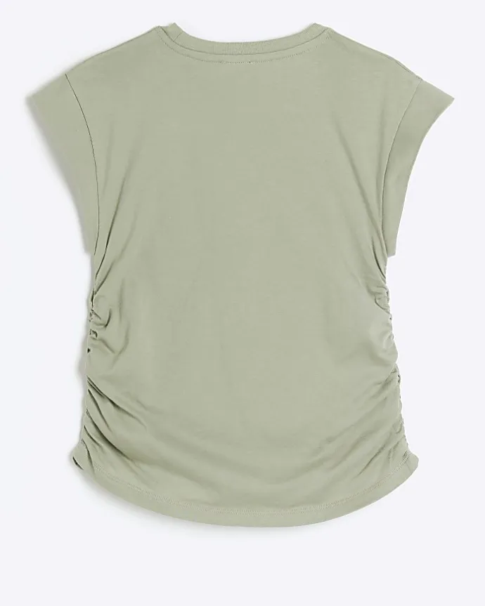 Girls khaki pearl embellished t-shirt