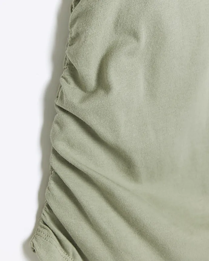 Girls khaki pearl embellished t-shirt