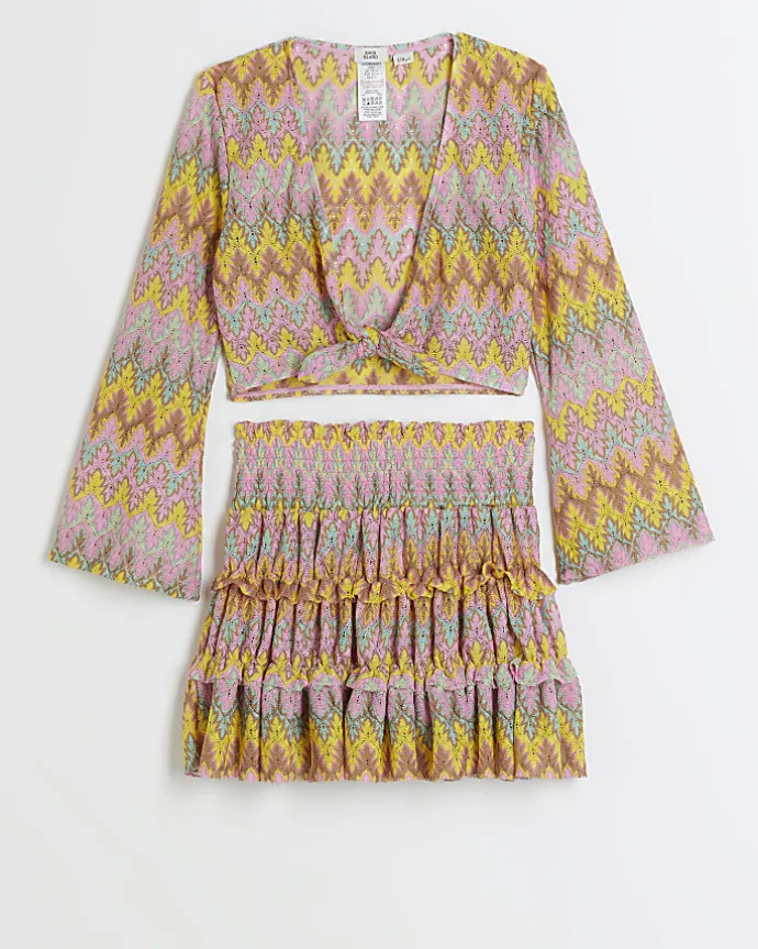 Girls orange chevron top and skirt beach set