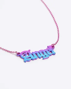Girls pink angel necklace and ring set