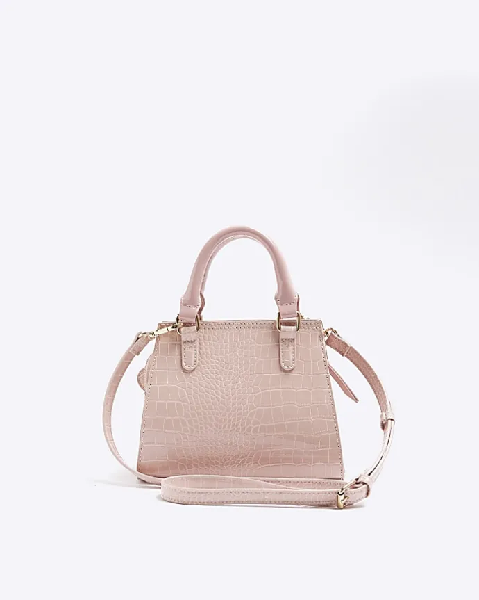 Girls pink croc embossed heart tote bag