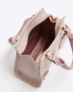 Girls pink croc embossed heart tote bag