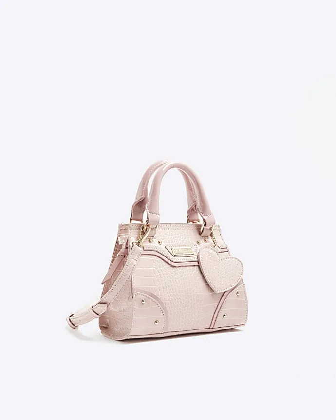 Girls pink croc embossed heart tote bag