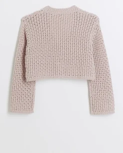 Girls pink crochet crop cardigan