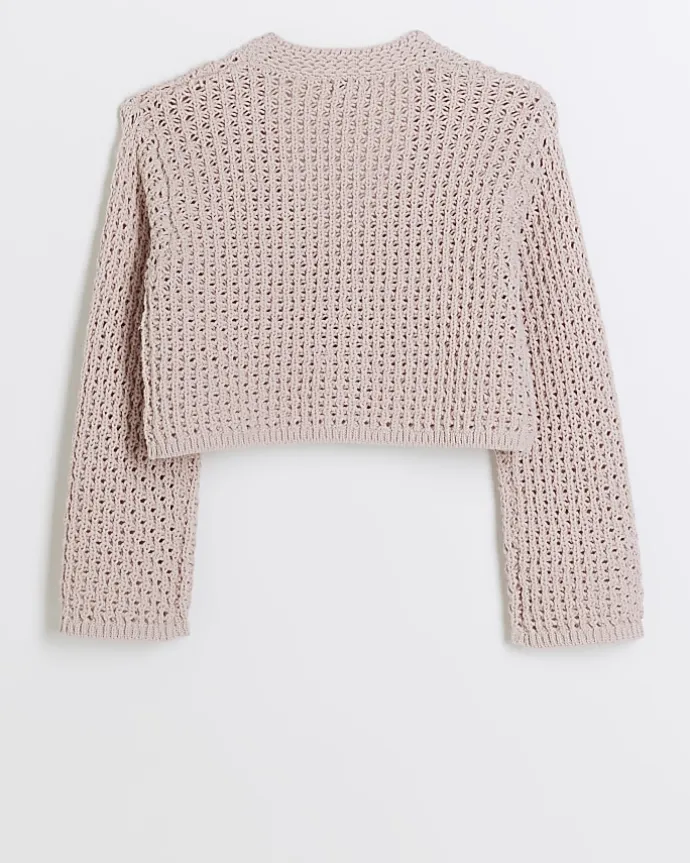 Girls pink crochet crop cardigan