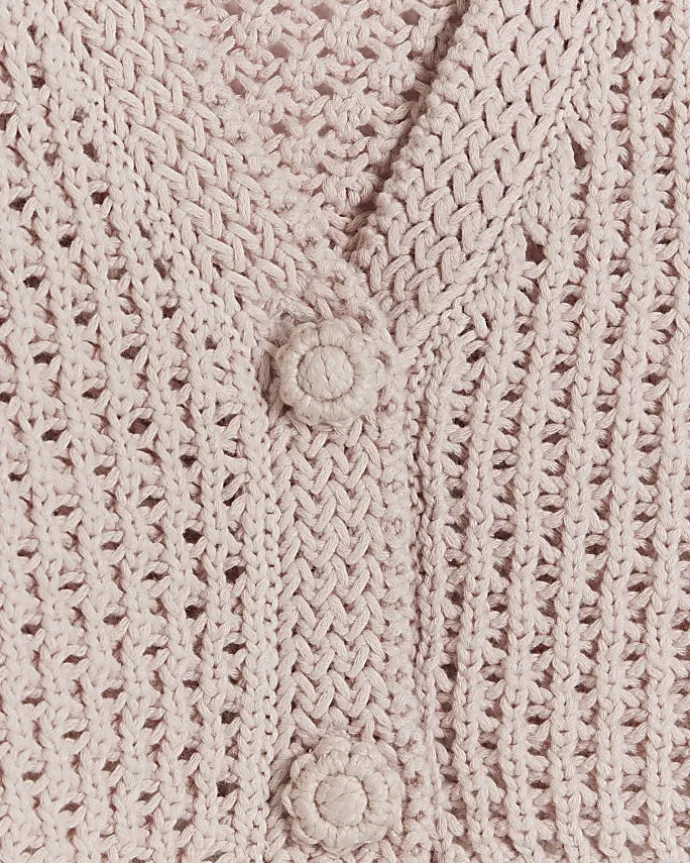 Girls pink crochet crop cardigan