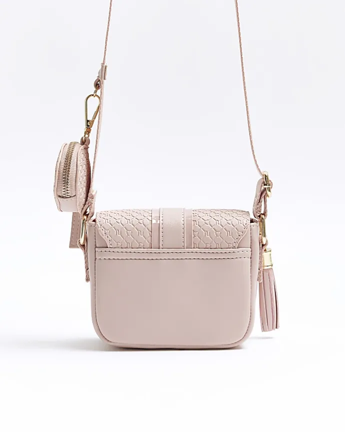 Girls pink embossed RI cross body bag