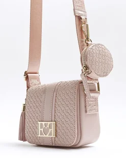 Girls pink embossed RI cross body bag
