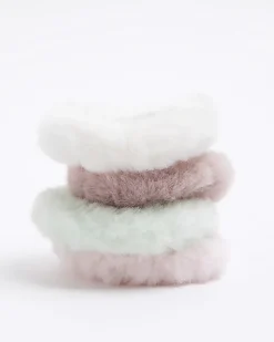 Girls pink faux fur scrunchie 4 pack