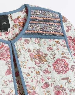 Girls pink floral quilted jacket