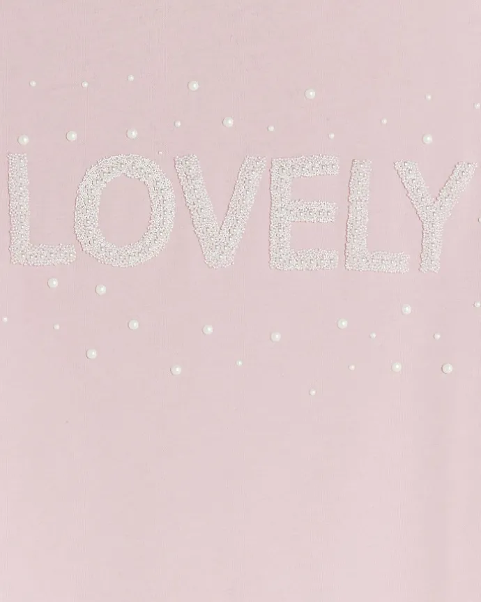 Girls pink graphic frill sleeve t-shirt