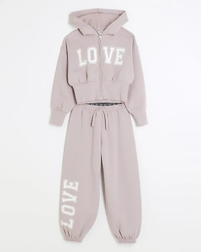 Girls pink graphic hoodie and joggers set