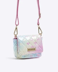 Girls pink heart quilted cross body bag