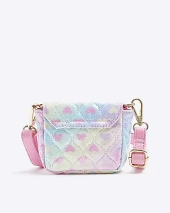 Girls pink heart quilted cross body bag