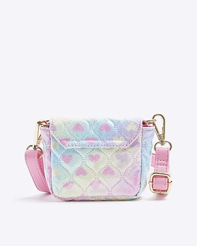 Girls pink heart quilted cross body bag