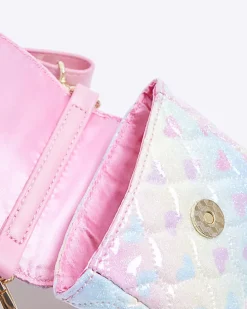 Girls pink heart quilted cross body bag
