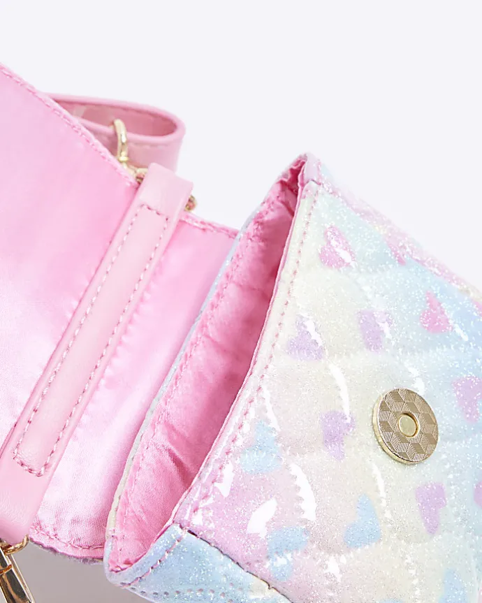 Girls pink heart quilted cross body bag