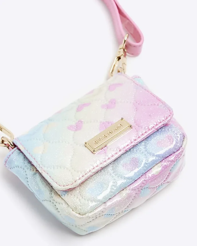 Girls pink heart quilted cross body bag