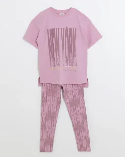 Girls pink New York graphic t-shirt set