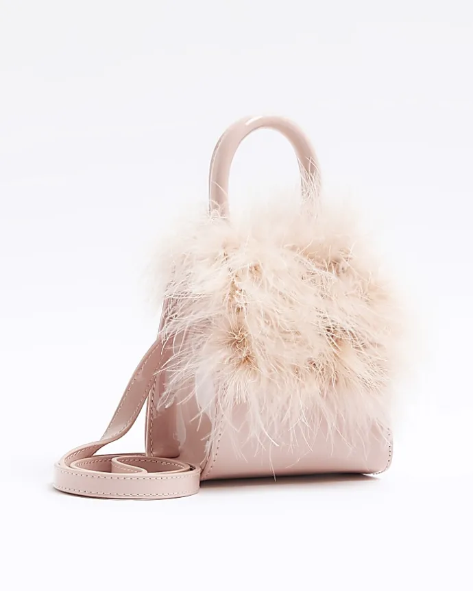 Girls pink patent feather cross body bag