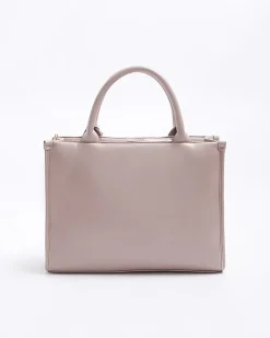 Girls pink Pu heart stud shopper bag