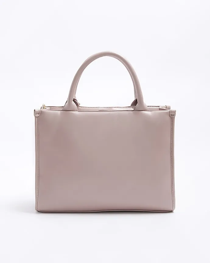 Girls pink Pu heart stud shopper bag