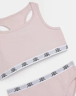 Girls pink racer crop top and briefs set