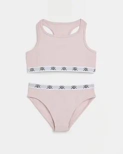 Girls pink racer crop top and briefs set