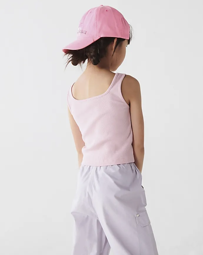 Girls pink rib embroidered logo crop vest