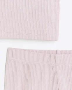 Girls pink rib tank top and shorts set