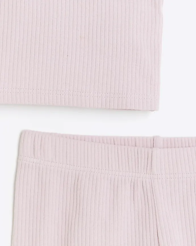 Girls pink rib tank top and shorts set
