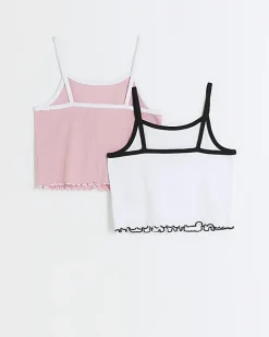 Girls Pink Ribbed Cami top 2 Pack