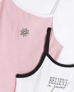 Girls Pink Ribbed Cami top 2 Pack