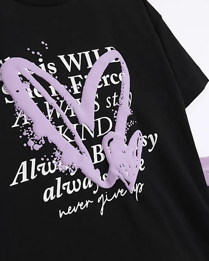 Girls purple heart graphic t-shirt 2 pack