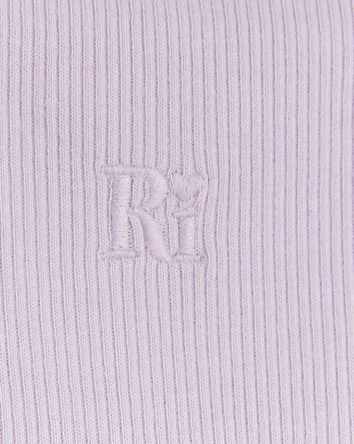 Girls purple rib embroidered logo crop vest