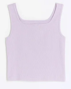 Girls purple rib embroidered logo crop vest