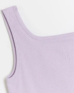 Girls purple rib embroidered logo crop vest