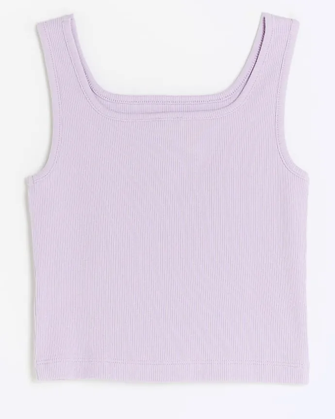 Girls purple rib embroidered logo crop vest