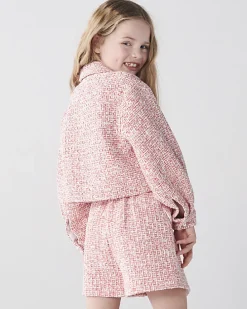 Girls Red Boucle Crop Jacket