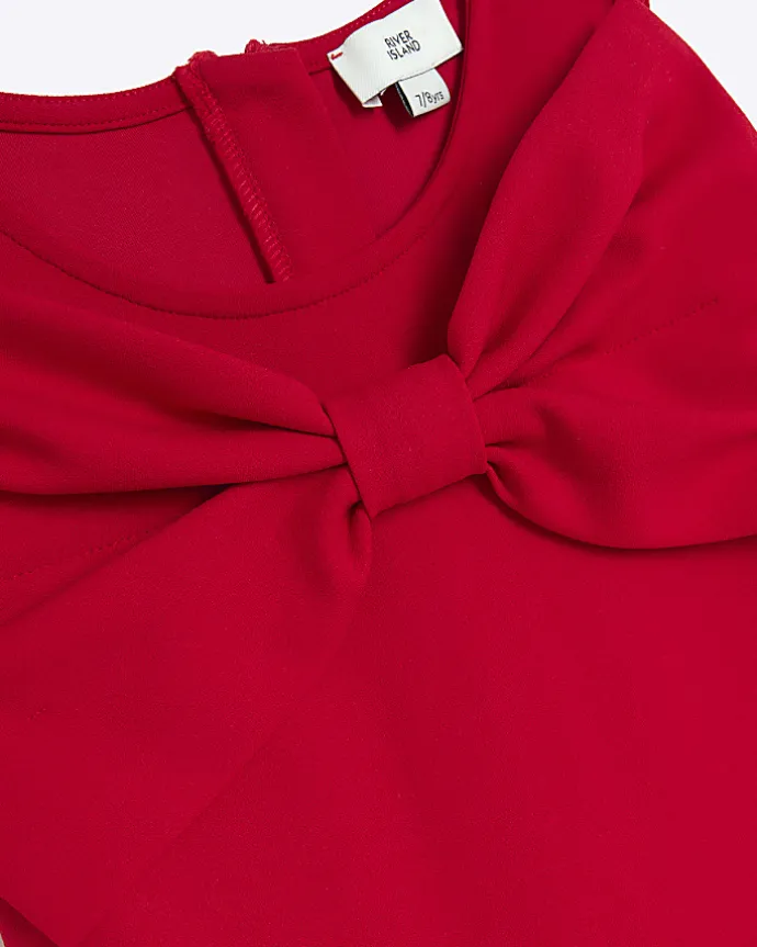 Girls red bow wide leg jumpsuit