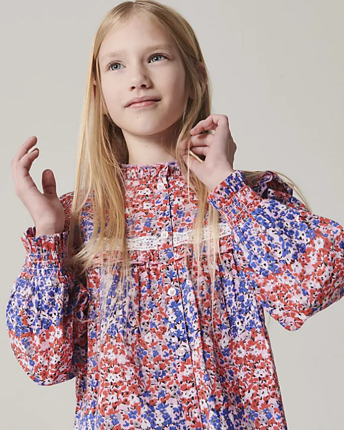Girls Red floral lace blouse
