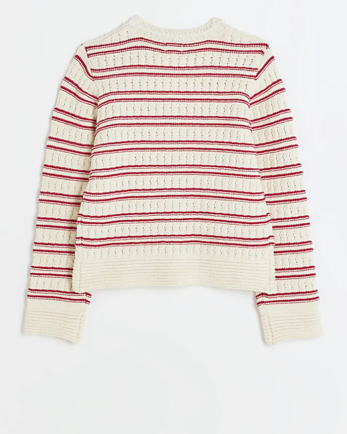 Girls red knit striped cardigan