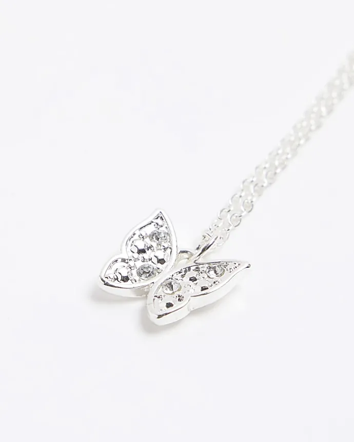 Girls silver butterfly necklace and earrings