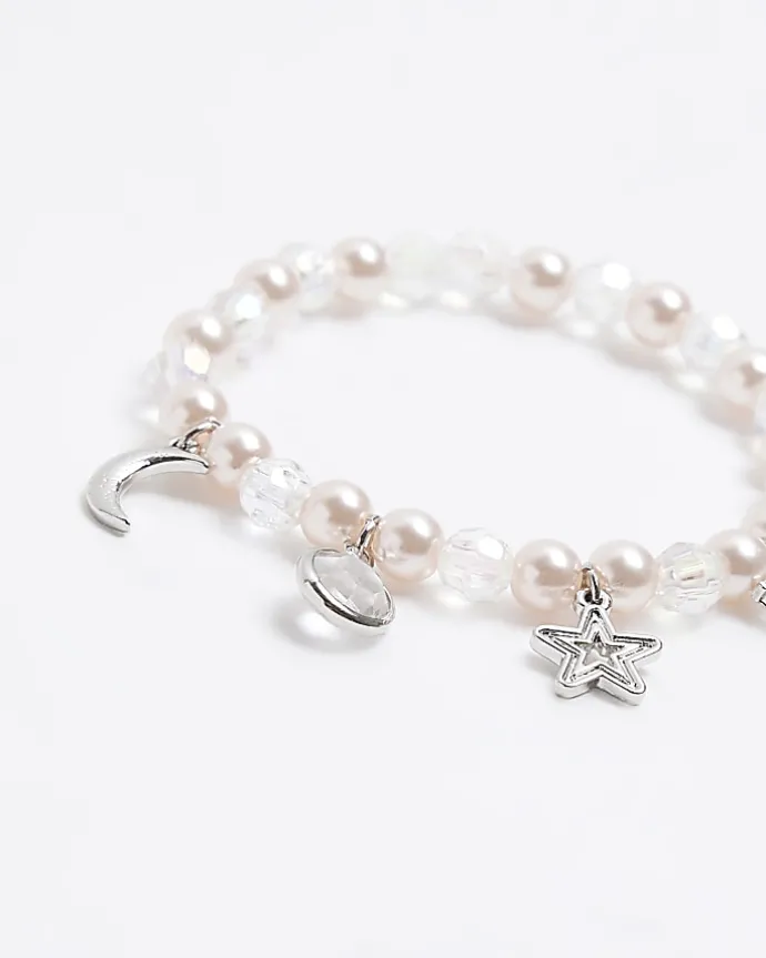 Girls silver pearl charm bracelet