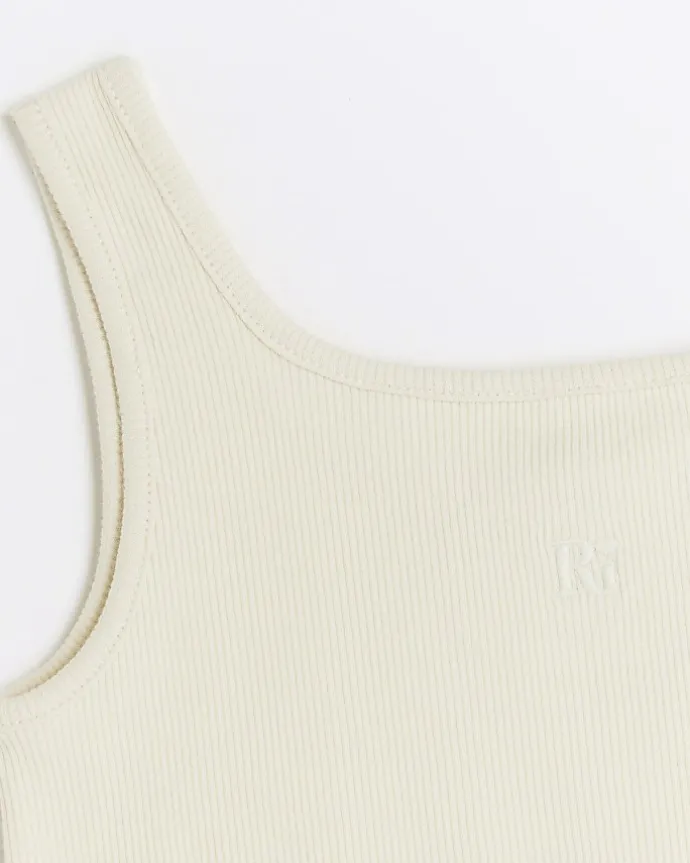 Girls stone rib embroidered logo crop vest