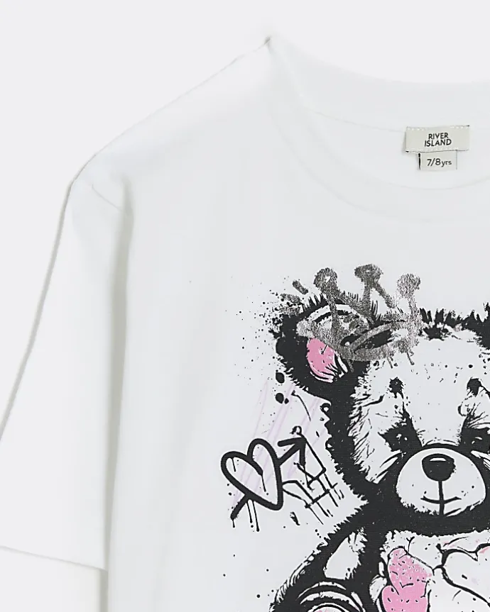 Girls white bear graphic print t-shirt
