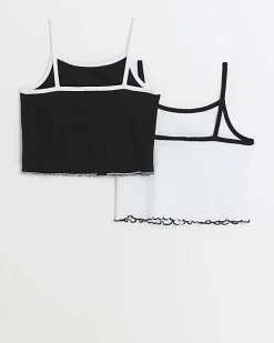 Girls White Crop ribbed Cami Top 2 Pack